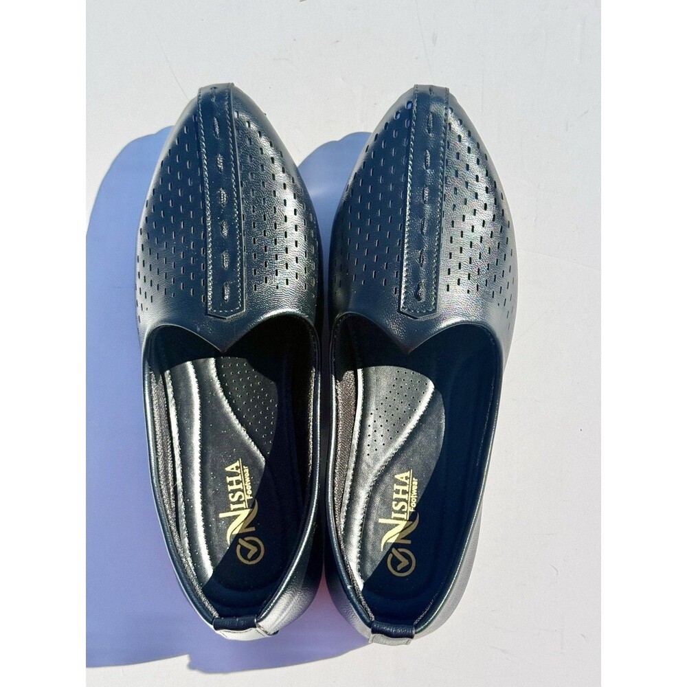 Nisha Footwear Killer Black Jutti Shoes Pointed Toe Perforated Detailing Sz 6